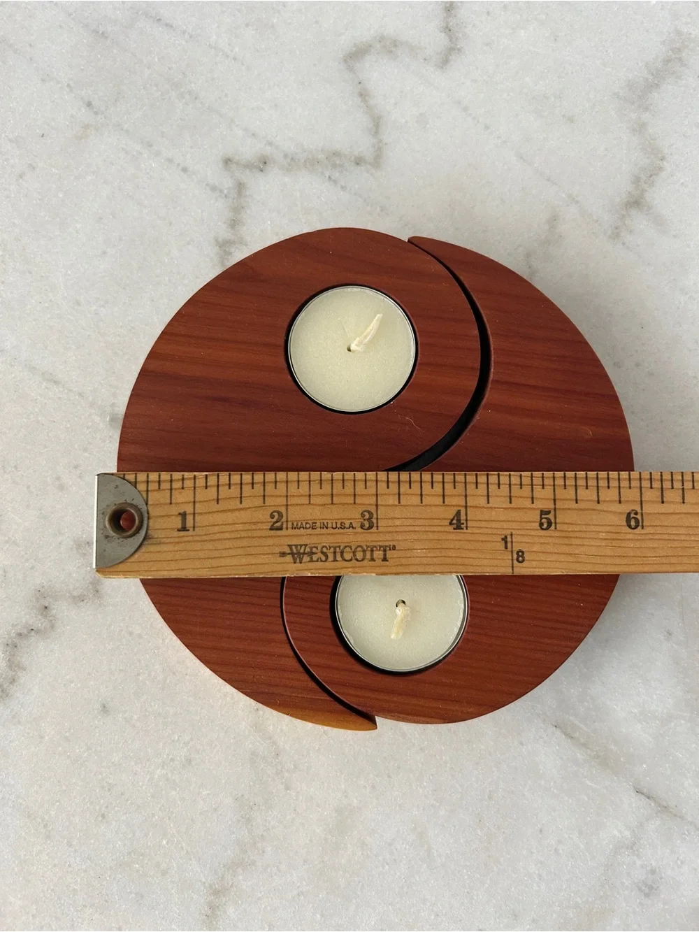 Handcrafted Wooden Yin Yang Tea Light Holder - Brown